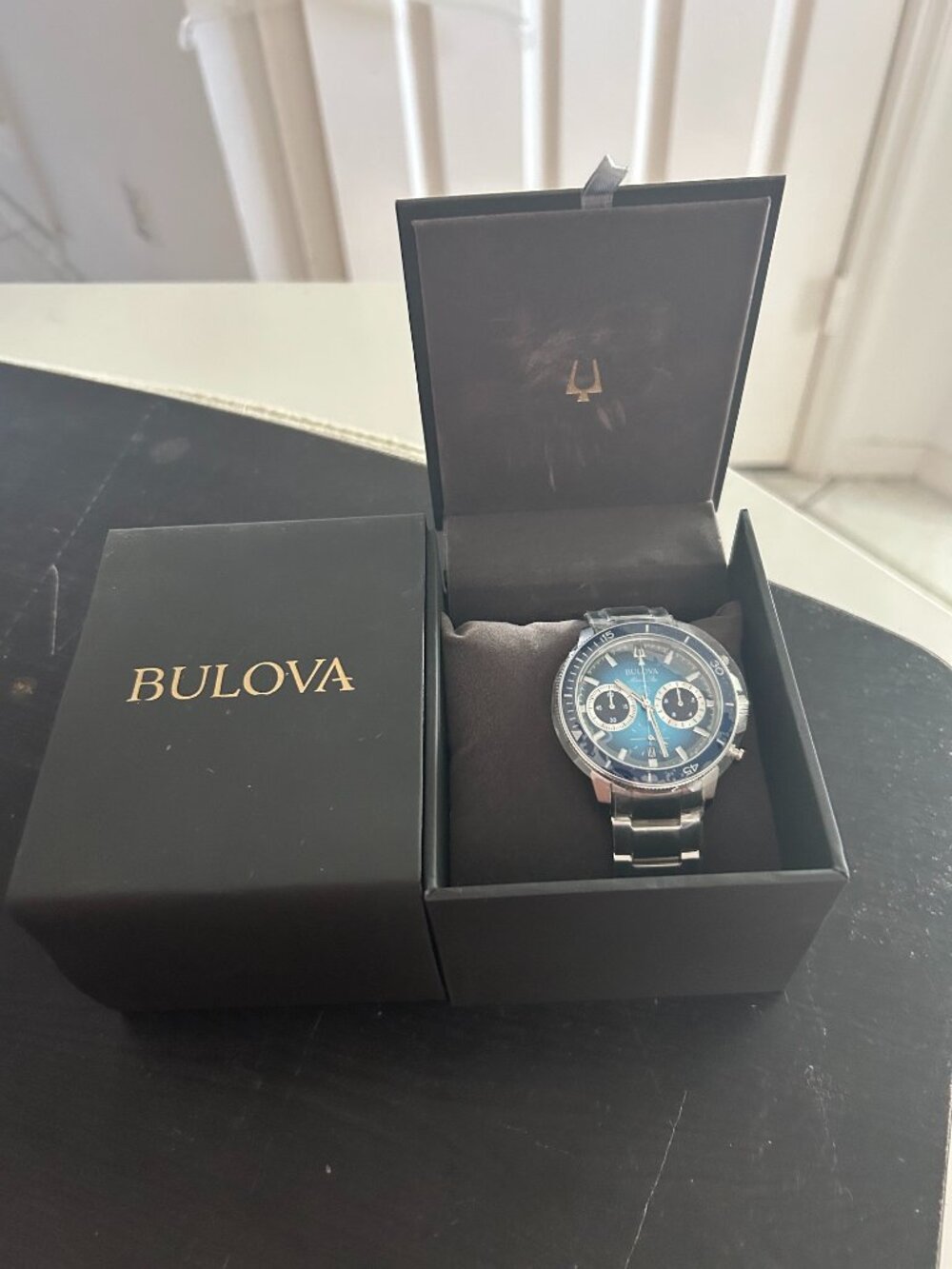 Bulova Men's Marine Star Blue White Dial Steel Chronograph Watch 96B380 45mm